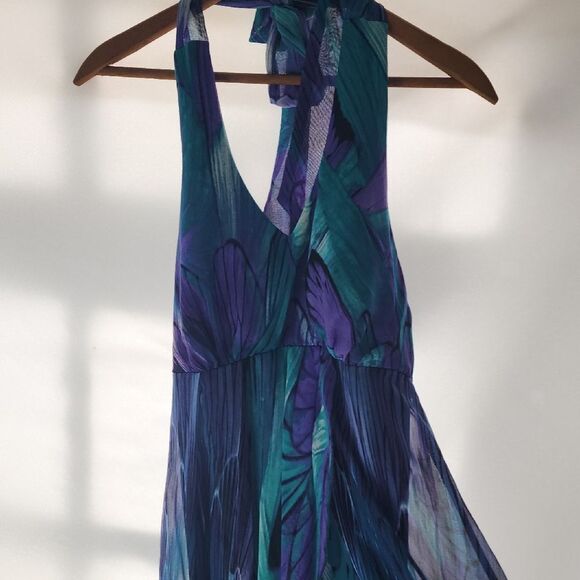 Enfocus Size 10 Aqua Purple High Low Halter Style Tie Dress - Picture 11 of 15